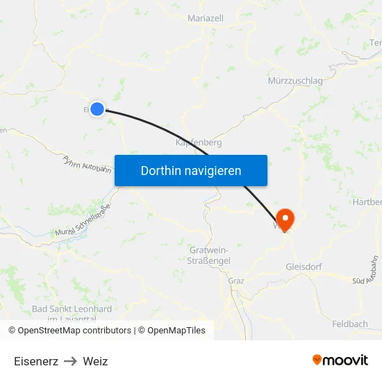 Eisenerz to Weiz map