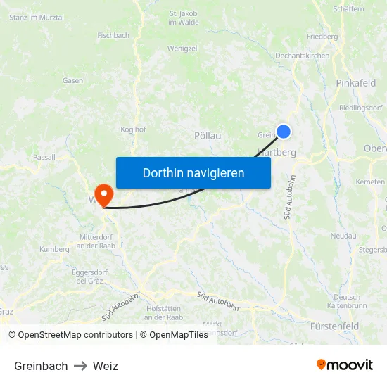 Greinbach to Weiz map