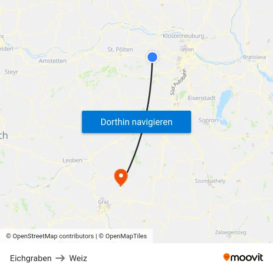 Eichgraben to Weiz map