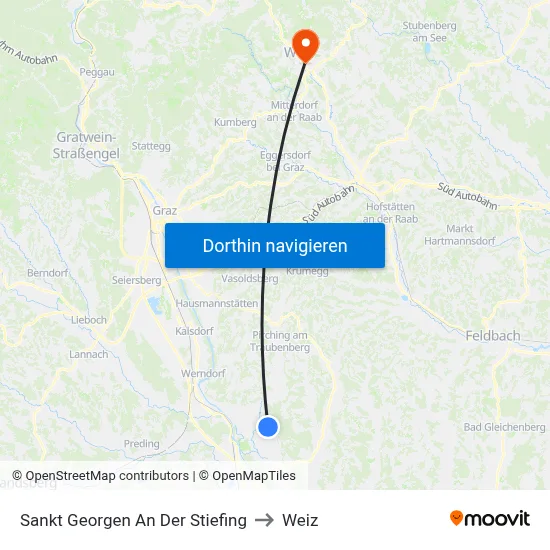 Sankt Georgen An Der Stiefing to Weiz map