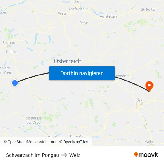 Schwarzach Im Pongau to Weiz map