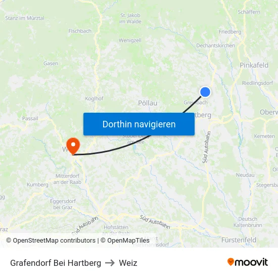 Grafendorf Bei Hartberg to Weiz map