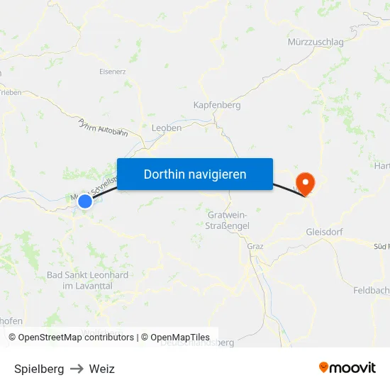 Spielberg to Weiz map