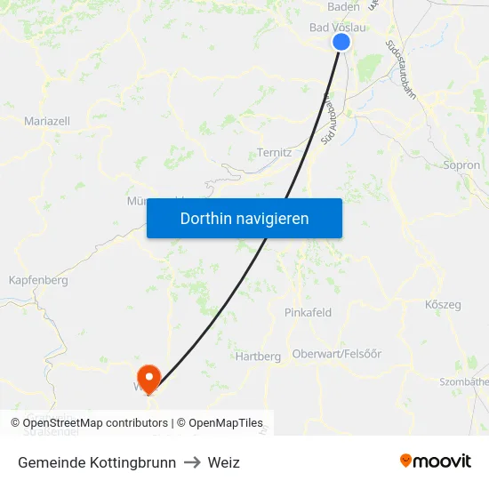 Gemeinde Kottingbrunn to Weiz map