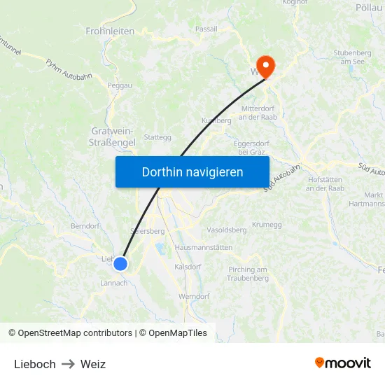 Lieboch to Weiz map