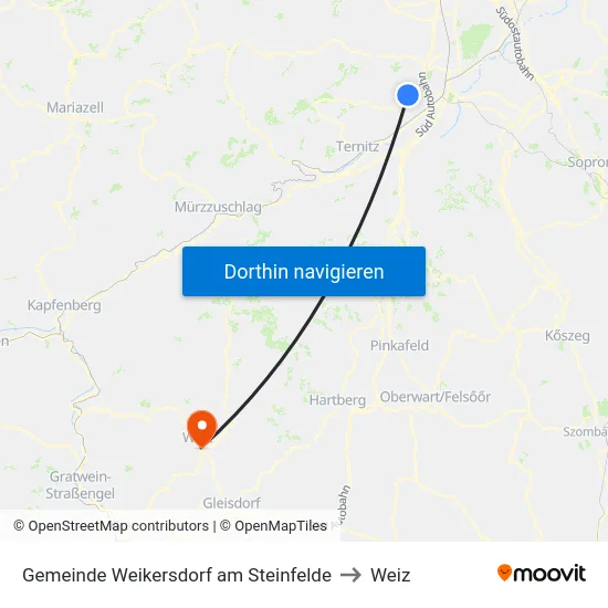 Gemeinde Weikersdorf am Steinfelde to Weiz map
