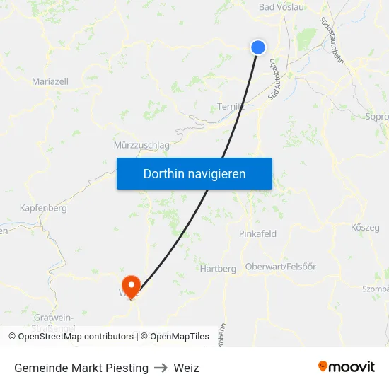 Gemeinde Markt Piesting to Weiz map