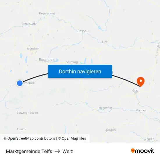 Marktgemeinde Telfs to Weiz map