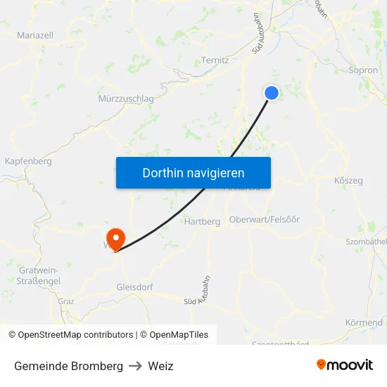 Gemeinde Bromberg to Weiz map
