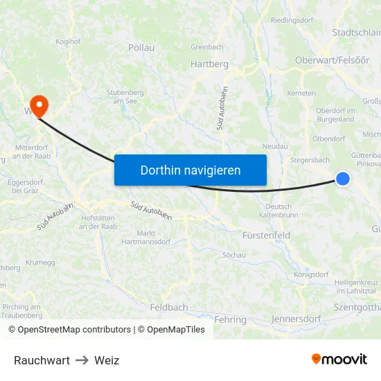 Rauchwart to Weiz map