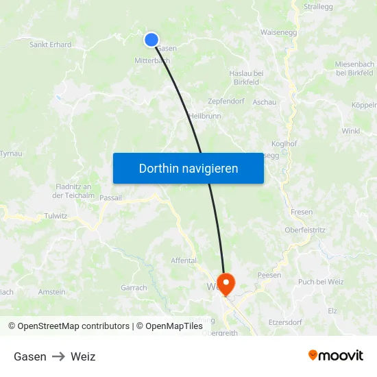 Gasen to Weiz map