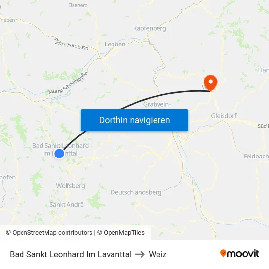 Bad Sankt Leonhard Im Lavanttal to Weiz map