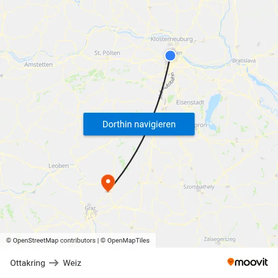 Ottakring to Weiz map