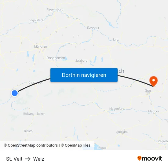 St. Veit to Weiz map