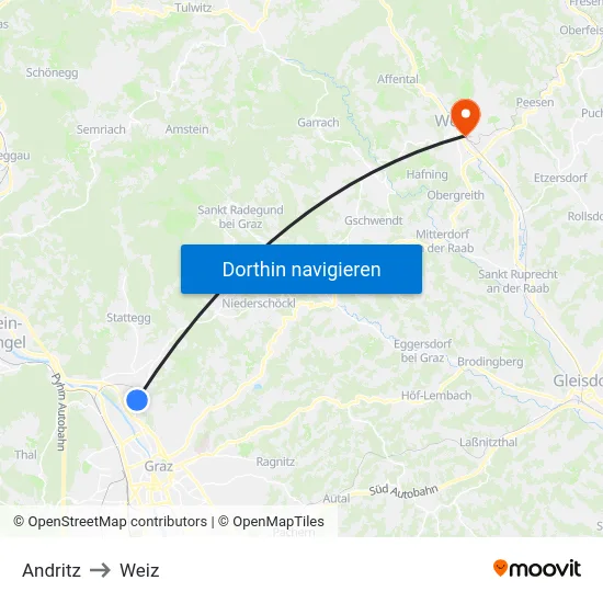 Andritz to Weiz map