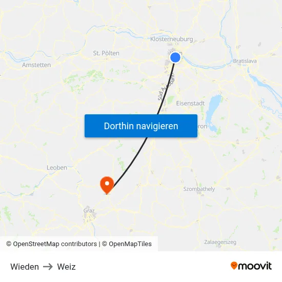 Wieden to Weiz map