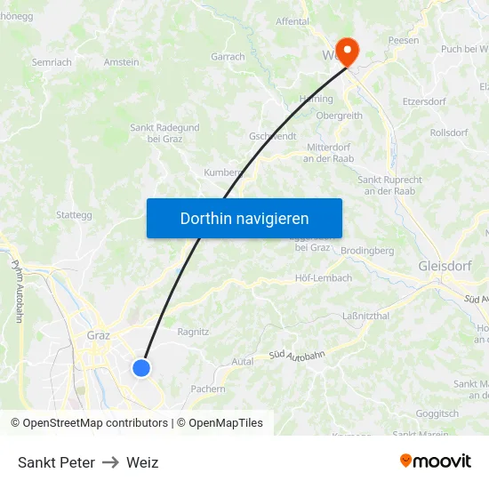 Sankt Peter to Weiz map