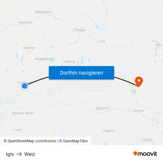 Igls to Weiz map