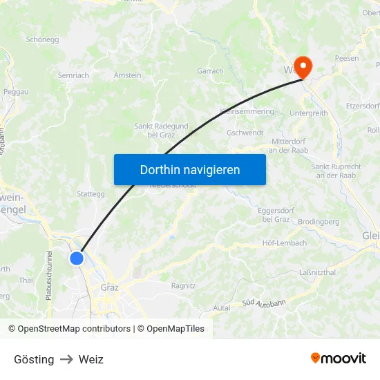 Gösting to Weiz map