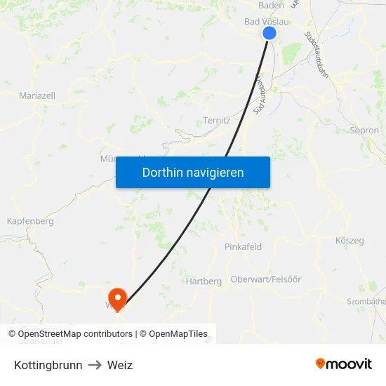Kottingbrunn to Weiz map