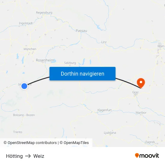 Hötting to Weiz map