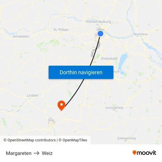 Margareten to Weiz map