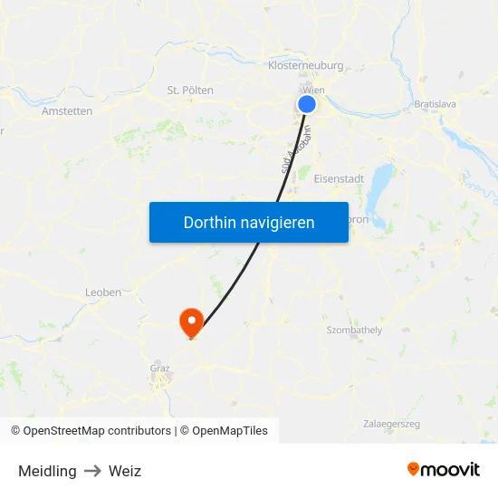 Meidling to Weiz map