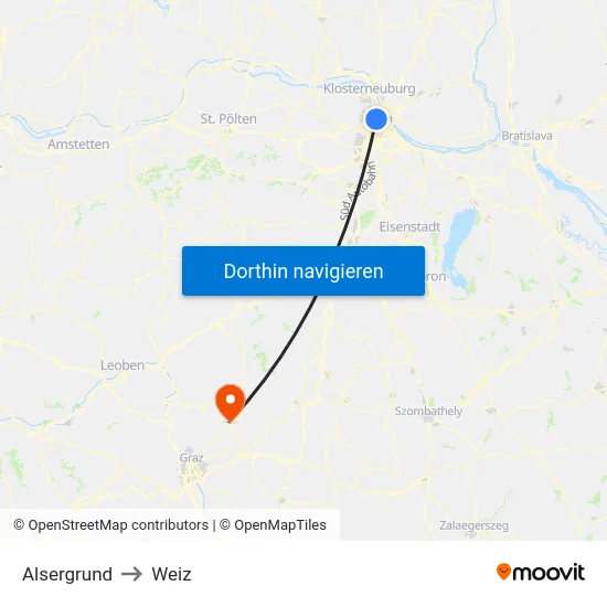 Alsergrund to Weiz map