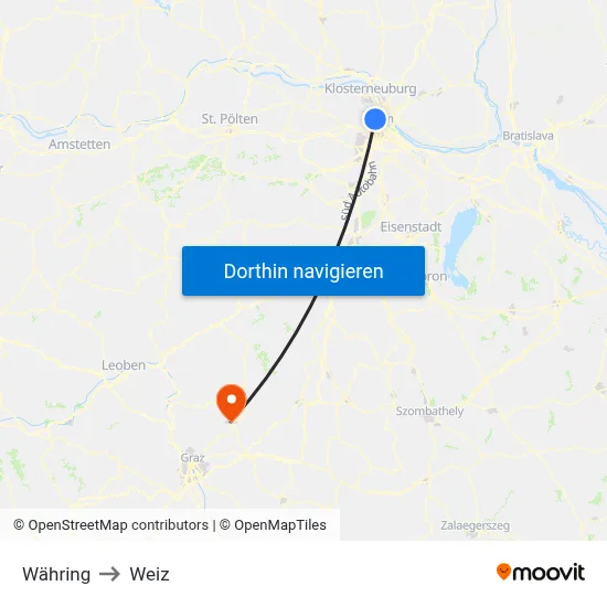 Währing to Weiz map