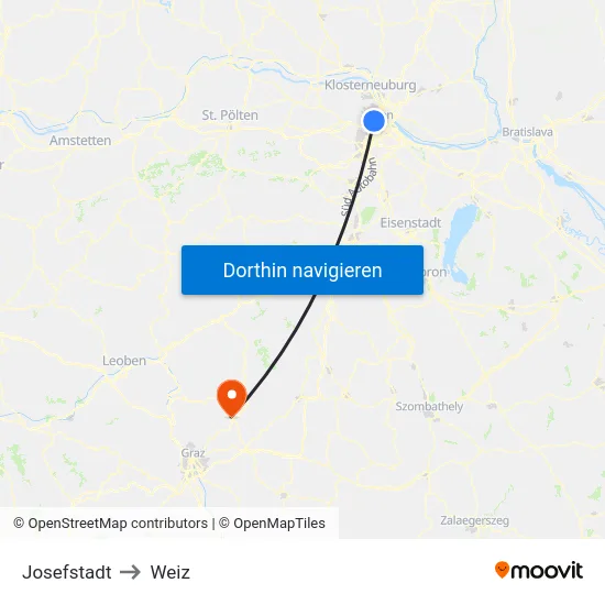 Josefstadt to Weiz map