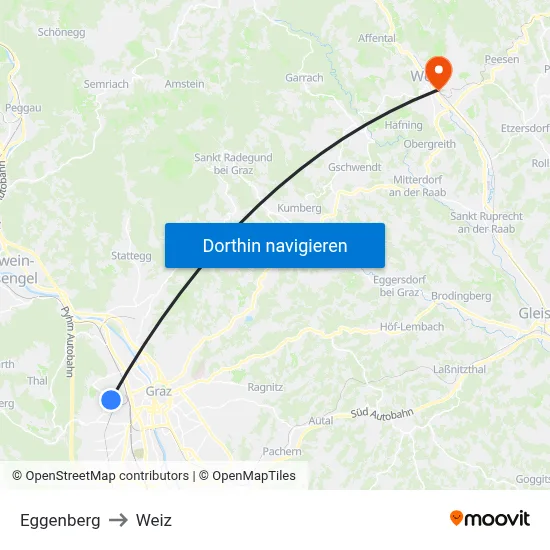 Eggenberg to Weiz map