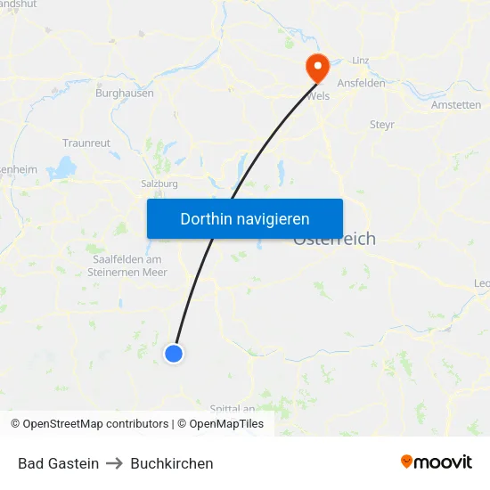 Bad Gastein to Buchkirchen map