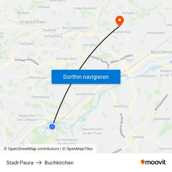 Stadl-Paura to Buchkirchen map
