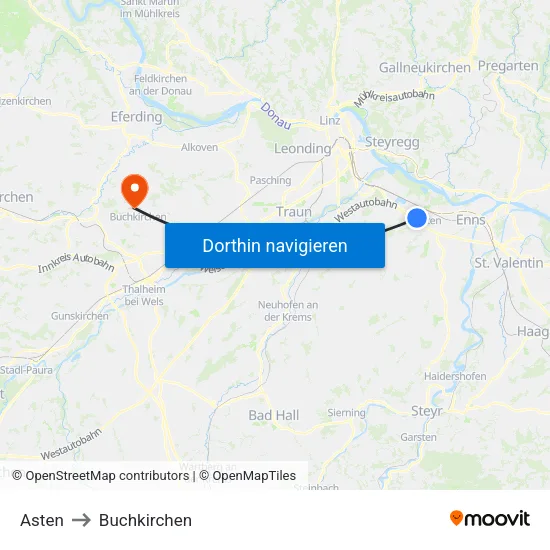 Asten to Buchkirchen map