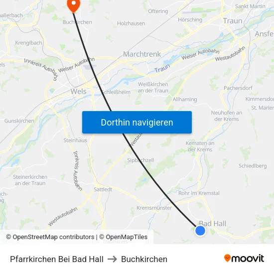 Pfarrkirchen Bei Bad Hall to Buchkirchen map