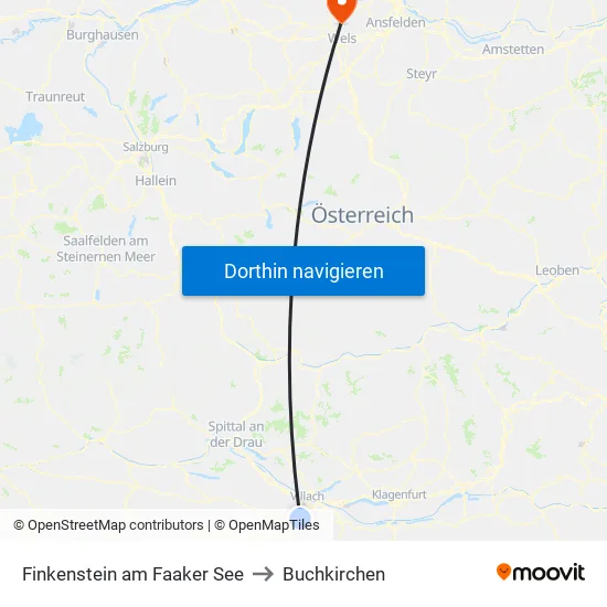 Finkenstein am Faaker See to Buchkirchen map