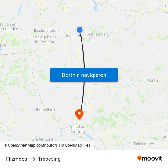 Filzmoos to Trebesing map