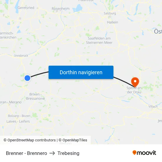 Brenner - Brennero to Trebesing map