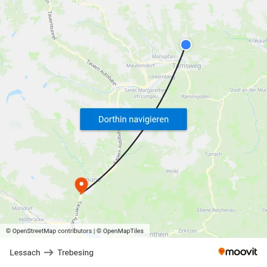 Lessach to Trebesing map
