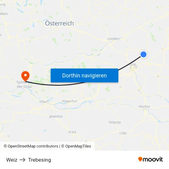 Weiz to Trebesing map