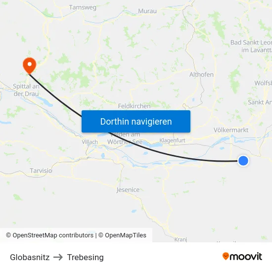 Globasnitz to Trebesing map