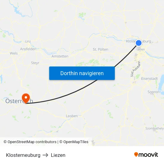 Klosterneuburg to Liezen map