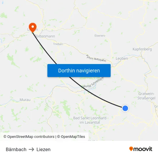 Bärnbach to Liezen map