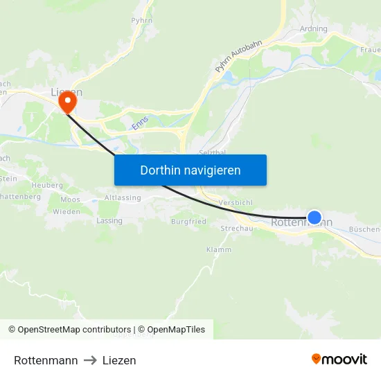 Rottenmann to Liezen map