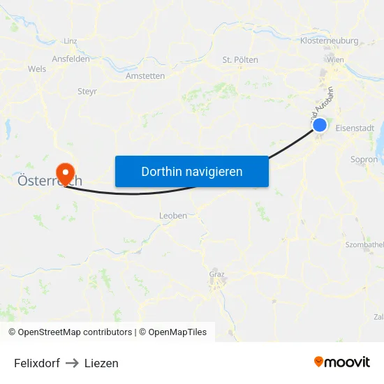 Felixdorf to Liezen map