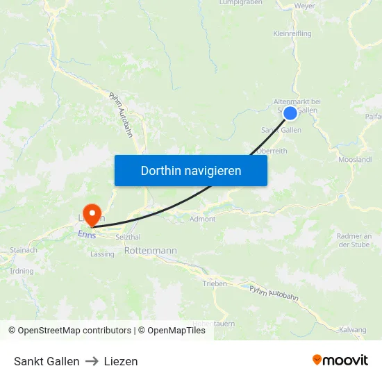 Sankt Gallen to Liezen map