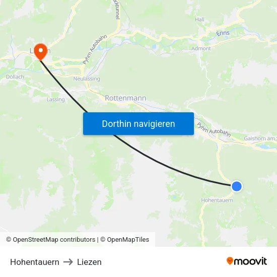 Hohentauern to Liezen map