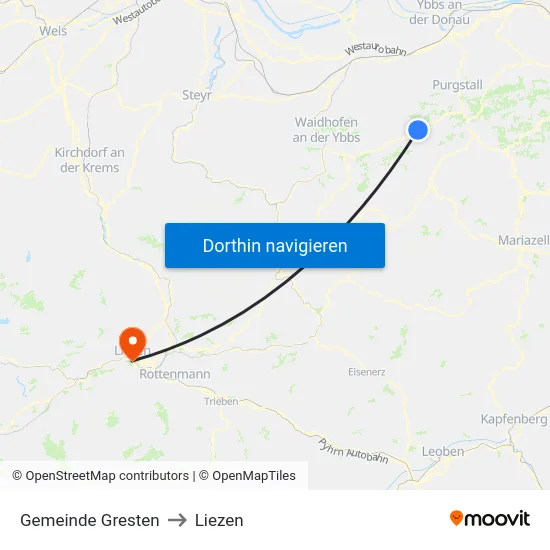 Gemeinde Gresten to Liezen map