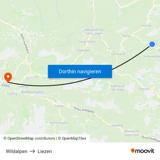 Wildalpen to Liezen map