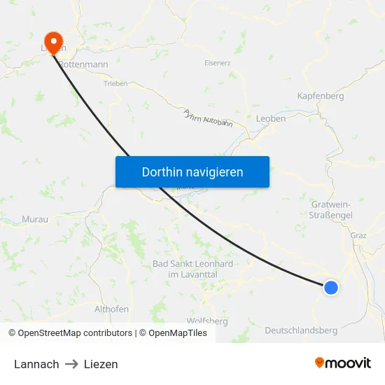 Lannach to Liezen map